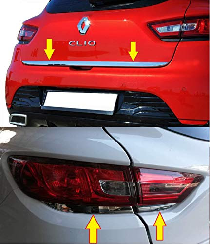 Mne Parts Kompatibel mit Renault Clio IV 2012-2018, Chrom 5-teilig, unter Rückleuchte und Heckklappenendleiste ,aus Edelstahl.