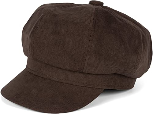styleBREAKER Damen Ballonmütze aus weichem Stoff, Schirmmütze Vintage Style, Bakerboy Schiebermütze, Newsboy Cap 04023086, Farbe:Dunkelbraun