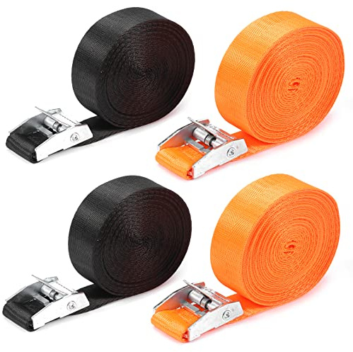4 Packs Tie Down Straps 12 Ft x 1 Inch (3.65M x 25mm), Cam Buckle Lashing Heavy Duty, Cargo Straps with Cam Lock Buckle, Up to 660lbs (Black & Orange)