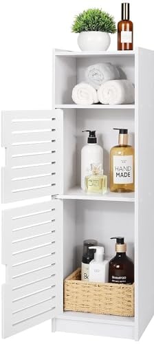 aimu Waterproof Bathroom Cabinets,Bathroom Storage Units with Open Storage Shelf,Free-standing Floor Cabinets,Corner Organizer Cupboard for Bedroom Kitchen Hallway,White.