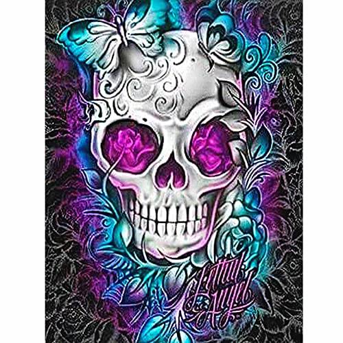 dogmoon Diamond Painting, 30x40cm 5D Adult Diamond Painting Kits, DIY Diamant Malerei Vollbohrer Kits Malen Nach Zahlen, DIY 5D Diamant Painting Bilder Full Kit mit Zubehör für Home Wall Decor(Skull)