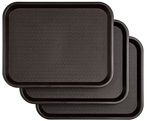 Lot de 3 Plateaux de Service Rectangulaires en Plastique - Plateaux Fast-Food/Cantine - Plateau Petit déjeuner -Marron