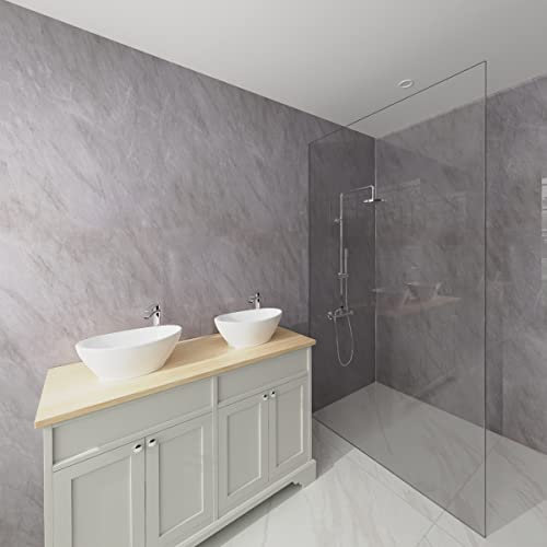 NRG 1m Wide x 2.4m Long x 10mm Large Bathroom Wall Cladding Ceiling PVC Shower Wet Wall Panel Grey Marble Gloss 4PCS