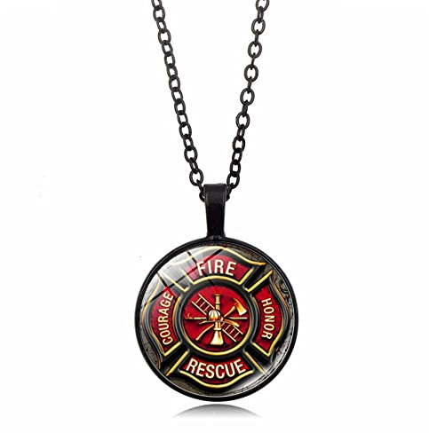CQHODFYA Feuerwehr Halskette für Herren Damen mit Anhänger, Kette für Männer Frauen, Schmuck Geschenkidee,Schutz Halskette mit 18 Kette +2 Verlängerung-Mit Schmuckschachtel