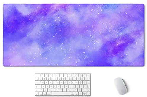 SSOIU Cute Purple Pastel Sky Desk Mat, Extra Large Desk Mat, Desk Mousepad Extended Large Non-Slip Rubber Base Waterproof Big Keyboard Mat with Stitched Edges for Gaming and Office 35.5 x 15.7 inch