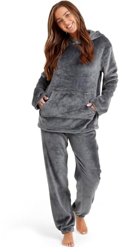 Snuggaroo Womens Soft Fleece Hooded Pyjama Loungewear Set - Charcoal - XL