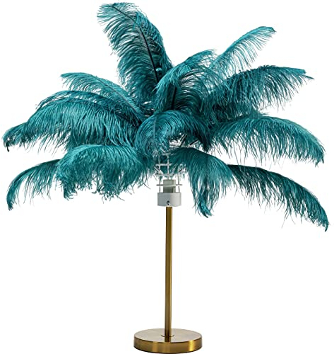 Kare Design Tischlampe Feather Palm Grün, Desk Lamp, Schreibtischlampe, Nachttischlampe, Dekoleuchte, Leuchtmittel nicht inklusiv, Tischleuchte, Palmen Motiv, Federn, 60x50x50cm