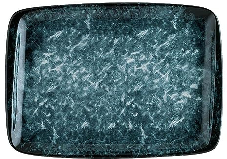 Lot de 2 assiettes de service en porcelaine - Rectangulaires - Bleu blanc noir - Bonna Sepia Moove - 23 x 16 cm - Protection des bords