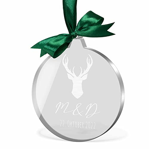 Weihnachtsbaum Anhänger personalisiert - Weihnachtsschmuck mit Namen Wunschtext individualisieren ab 6x6 cm - Christbaumanhänger klares Acrylglas mit Gravur - Deko Familie Weihnachtsschmuck