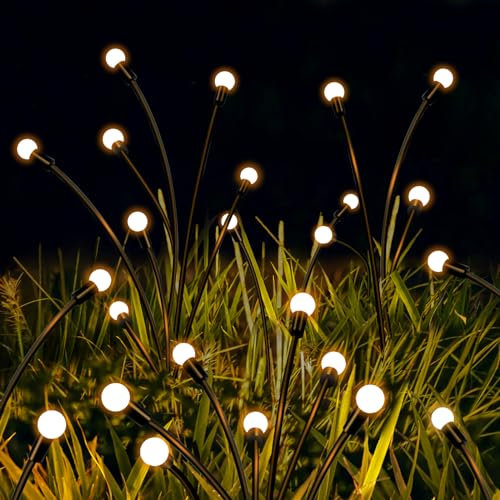 Forlivese 10 LED Solar Lights Outdoor Waterproof IP65, Bigger Firefly Solar Garden Lights, 2 Modes Bigger Swaying for Garden Plant Pathway Patio Porch Decorations(Warm White,2 Pack 20 Bulbs)