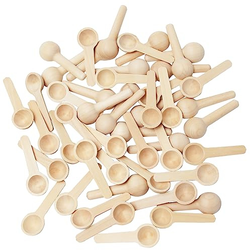 UTMACH 50 Cuchara de Madera Pequeña Mini Cuchara de Cocina Redondas | Cuchara Sales de Baño,Mini Cuchara con Mango Corto para Especias Mermelada Helado Condimento Azúcar Miel Café