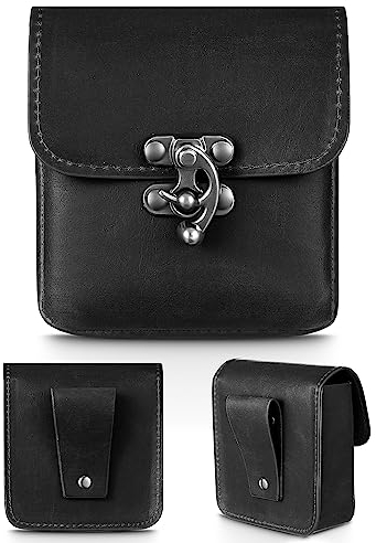 Silkfly Mittelalterliche Vintage Gürteltasche Leder Hüfttasche Renaissance Zubehör Steampunk Taille Fanny Pack für Casual Wandern, Schwarz, 3.98 x 3.98 x 1.5 Inch