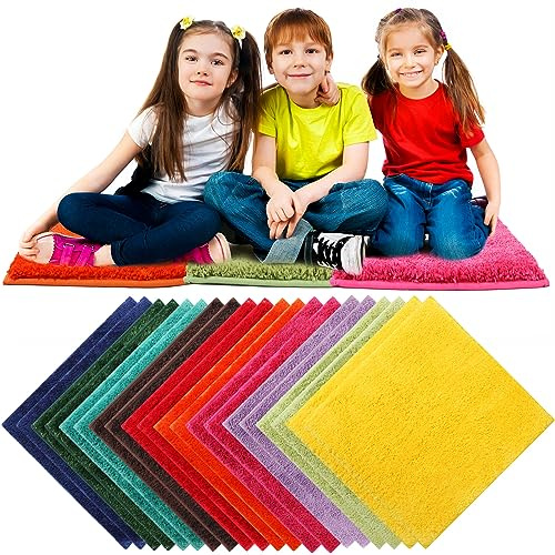Funtery 20 Stück Regenbogen-Kinderteppich, quadratisch, 45,7 cm, weich, warm, Bodenmatte für Klassenzimmer, Bibliothek, Gruppen, Aktivitäten, Zuhause, Schlafzimmer, Spielbereiche