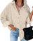 QIXING Hemdjacke Damen Herbst Winter Oversized Button Down Corduroy Dünne Jacket Cordjacke Damen Cord Hemd V-Ausschnitt Langarm Bluse mit Tasche Casual Jacke Musselin Bluse Damen (Beige, M)