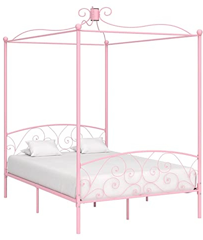 BaraSh Himmelbett-Gestell Rosa Metall 140 x 200 cm Himmelstange Klemmen Betthimmel Stange Himmelbett Gestell Moskitonetz Halterung Bett