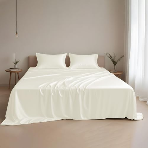 LINENWALAS Bettwäsche-Set aus 100 % Eukalyptus-Seide, luxuriöses Tencel-Lyocell-Bettwäsche-Set, kühlende Bettlaken weicher als ägyptische Baumwolle, Satin, natürlicher Feuchtigkeitstransport,