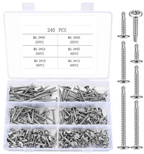M4,2 Bohrschrauben Selbstschneidende Schrauben, 240 Stk Selbstschneidend Bohrschrauben Blechschrauben mit Bohrspitze Set, Edelstahl Flachkopf Kreuzschlitzschrauben, Selbstbohrende Schrauben
