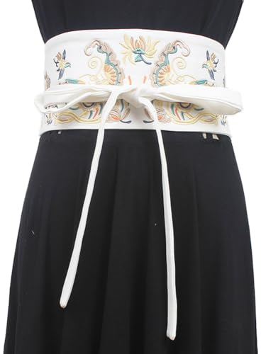 Inzegao Kimono Obi für Frauen Japanischer Yukata Breiter Gürtel Robe Bund Schnürschärpe Korsett Gürtel, Weiss/opulenter Garten, Einheitsgröße