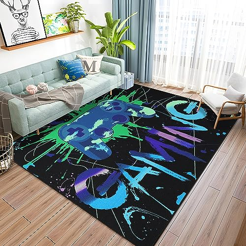 Capslpad Game Controller Area Rug 150x200cm Non-Slip Colorful Gaming Rug Short Pile Printed Gamepad Carpet for Boys Room Machine Washable Bedside Play Mat Rugs for Teenager Living Room Playroom Decor