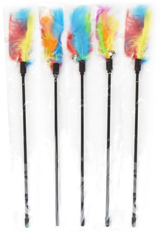 JSKWIKE 5 Pcs Jouets en Plumes pour Chat - Baguette avec Plumes et Clochette pour Animaux