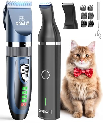 oneisall Cat Clippers and Paw Trimmer 3 in 1 Cat Grooming Kit,Cat Clippers for Matted Hair,Cordless Kitty Shaver for Matted Long Hair,2 Speed Pet Clippers