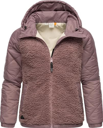 Ragwear warme Damen Übergangsjacke Hybrid-Plüschjacke kurz mit gesteppten Ärmeln und Kapuze Leeloo Mauve Gr. M