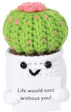 BOXOB 3.4 x 2.2 Inch Positive Cactus Crochet, Wool Yarn Positive Knitted Toy with Encourage Potato Card Plant Pot Funny Life Crochet Doll Gift Decoration for Desk, Home, Classroom, Birthday