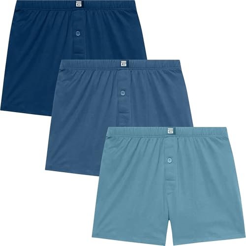 Giovici Mens Boxers Loose Fit - Super Soft Cotton Mens Boxers Shorts with Button Fly - Mens Underwear - Tag-free Loose Boxers For Men Multipack (3 Pack, Blue, L)