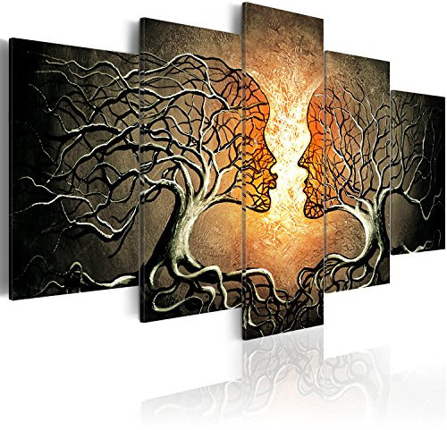 B&D XXL - Handart Bäume Kunstdruck auf Leinwand 150x75 cm 5 tlg Groß Kunstbilder wie Handbemalte Wandbilder XXL mit Acrylgel beschichtet Wand Bilder mit Struktur - Abstrakt h-A-0086-b-p