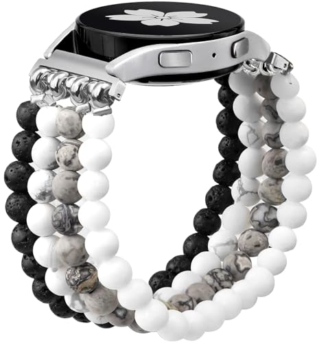 Newlibery Naturstein Armband Kompatibel mit Samsung Galaxy Watch 7/6/5/4 40mm 44mm, 6/4 Classic 43mm 47mm 42mm 46mm Watch 5 Pro 45mm, 3 41mm, 20mm Elastisch Handgefertigter Armbänder Damen