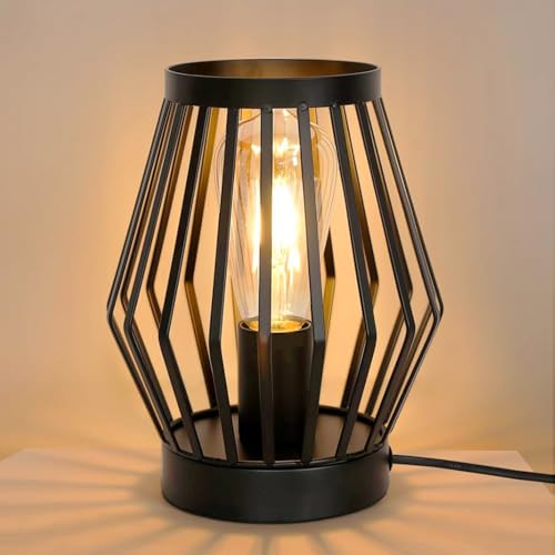 Osairous Tischlampe Vintage 17cm, Schwarz Nachttischlampe, Käfigblende Tischlampen, Tischleuchte FüR Schlafzimmer, Schreibtisch, Esstisch