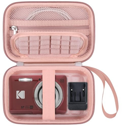 Elonbo Boîtier de Transport pour Appareil Photo numérique Kodak pixpro fz55 / fz53 / FZ45 / fz43 16mp, vlogging Sac de Rangement pour Appareil Photo, Sac en Filet pour Batterie, câble, Or Rose