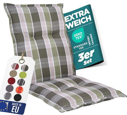 gardisun Gartenstuhlauflagen Niedriglehner, 3er Set, Grün kariert