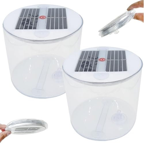 Linterna solar inflable, linterna de campamento solar impermeable a 2 piezas con LED blancos, lámpara solar plegable portátil con mango para acampar, luz solar de campamento al aire libre portátil