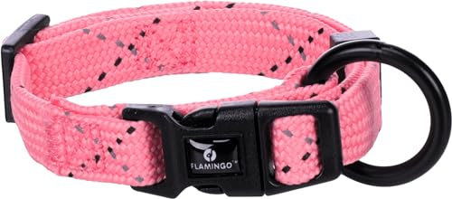 Flamingo Halsband reflektierend Welpe Dolly Rosa XXS - 15-25cm 10mm - Klickschnalle und stufenlos verstellbar