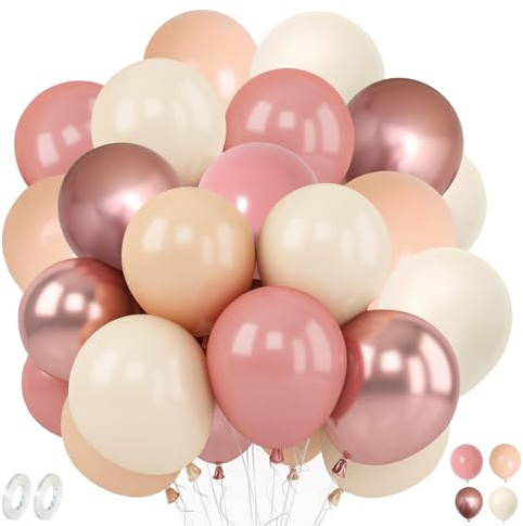 Jiusely Rose Gold Balloons, Retro Pink Gold Balloon 60 pcs, Pink and White Balloons, Girls Birthday Decorations, Pastel Pink Balloon for Birthday Wedding Baby Shower Party Decoration