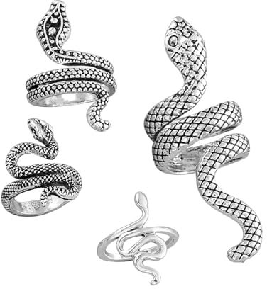TENGEE 4 Stück Vintage Schlange Offene Ringe,Schlangen Accessoires,Schlange Vintage Accessoires,Schlangenringe für Damen,Vintage Punk Schlangenringe,für Frauen Mädchen und Jungen Geschenke (Silber)