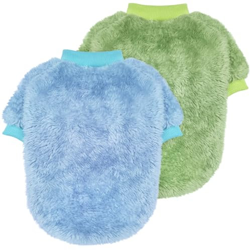 Idepet 2PCS Hund Pullover Haustier Pullover Pullover, Warme Welpe Sweatshirt Hunde Mäntel Pyjamas Katze Bekleidung Strickwaren Jumpsuit Kleidung Chihuahua Yorki Kleiner Mittlerer Hund (GreenBlue, XL)
