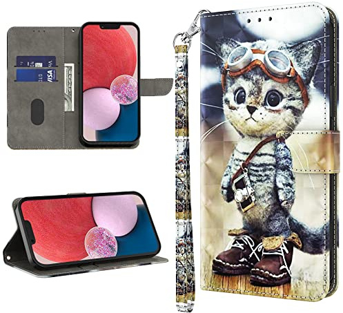 GLANDOTU Handyhülle für Samsung Galaxy A16 4G/5G Lederhülle Klapphülle Premium Leder Brieftasche Schutzhülle [Kartenfach][Standfunktion] Handytasche Cover Case für Galaxy A16 - Kluge Katze