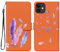 Tiyoo Case for iPhone 12 Mini, Bright Colorful PU Leather iPhone 12mini Phone Case with Feathers Pattern, Card Slots & Magnetic Closure, Orange
