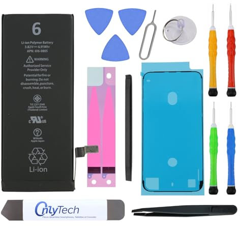 OnlyTech - Premium replacement battery for iPhone 6-1810mAh, identical quality - Kit 12 professional tools and screen adhesive included