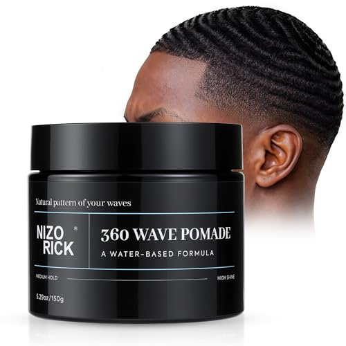 NIZORICK Herren 360 Wave Pomade, Pomade Wasserbasiert – Wave Styling Grease für das Haar – Nicht fettend, starker Halt und mehrschichtige Wellen, 150 g/5,29 oz