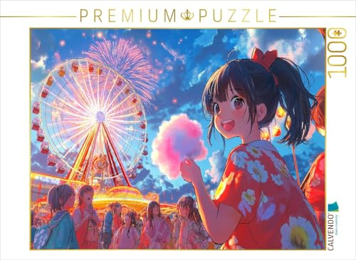 Puzzle · Kawaii Anime Sommerfest – Riesenrad und Feuerwerk in Shoujo-Stil | mit Yukata · Anime-Matsuri: Festliche Shoujo-Szene mit Yukata… · 1000 Teile · Lege-Größe 64 × 48 cm · CALVENDO Puzzle
