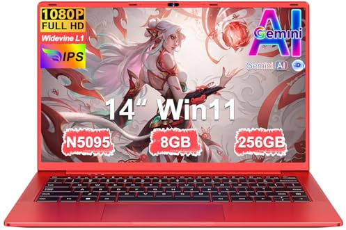 Ordenador Portátil 14 Pulgadas Celeron N5095 Upto 2,9 GHz Portatiles 8GB RAM 256GB SSD TF 1TB LPDDR4 Win11 5G WiFi 1920*1080 FHD Widevine L1 Laptop Película Protectora Español - Rojo Cuerpo Metálico8