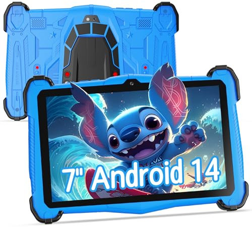 EagleSoar Tablet para niños 7 Pulgadas, Apta de 3 a 12 Años, Android 14, 10GB RAM 64GB ROM 1TB Ampliable, con Software de Aprendizaje iWawa y Controles Parentales, Batería 4000 mAh, Octa Core, Azul