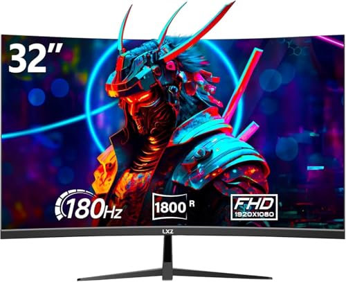 LXZ Curved Gaming Monitor 32 inch, 180hz Monitor, FHD 1080P, 1800R, VA Display, Eye Care, DP/HDMI - Black