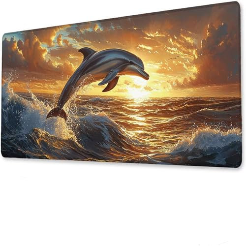 Gaming Mauspad XXL 1400x600x3mm, Mousepad, Ozean Mauspad, Anime Gaming Tastatur Matte, Rutschfeste Gummibasis, Große Tischmatte Delphin, Mousepad wasserdicht, Verbessert Präzision Geschwindigkeit. K-8