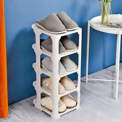 Vingspina Blanco Zapatero de 5 Niveles, Zapatero Vertical, Organizador de Zapatos, Zapatera de Almacenamiento, Estantería de Zapatos Apilable para Entrada, Baño, Sala de Estar, Armario, Shelf (White)