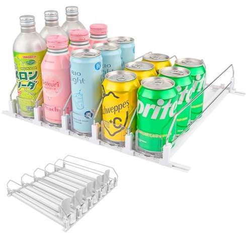Viitech Fridge Drink Dispenser, 5 Rows Automatic Can Dispenser for Fridge, Width Adjustable Self Pushing Can Holder Soda Beer Can Organizer Holds up to 25 Cans