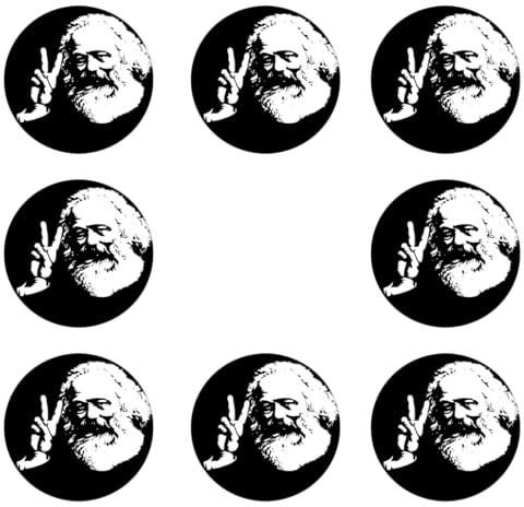Sammys Shirt Store 48 Stück Aufkleber 4cm rund Karl Marx Peace Hand Sticker Sparpack gut haftend Aktiv Werden 5 cm